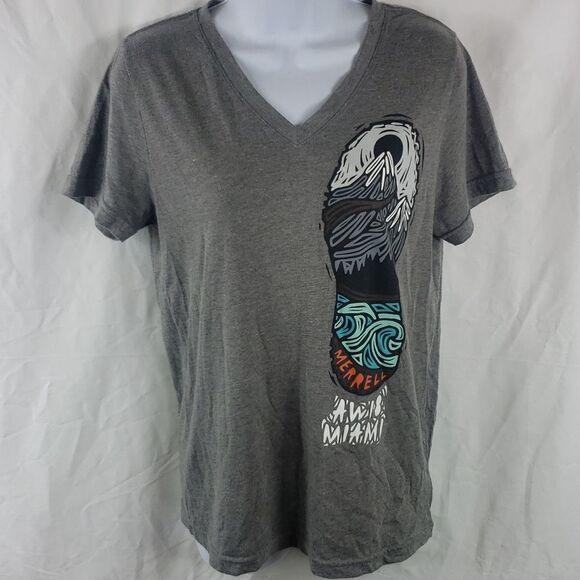 Merrell Women's Medium Shoe Print Grey T-Shirt - Picture 1 of 7